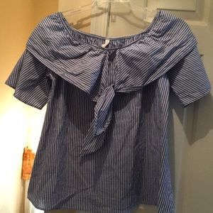 Blue Striped Tie Front Top